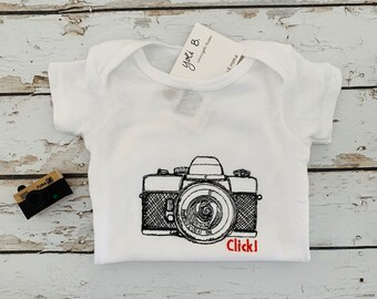Camera Embroidered Baby Onesie: Unisex Gerber Undershirt