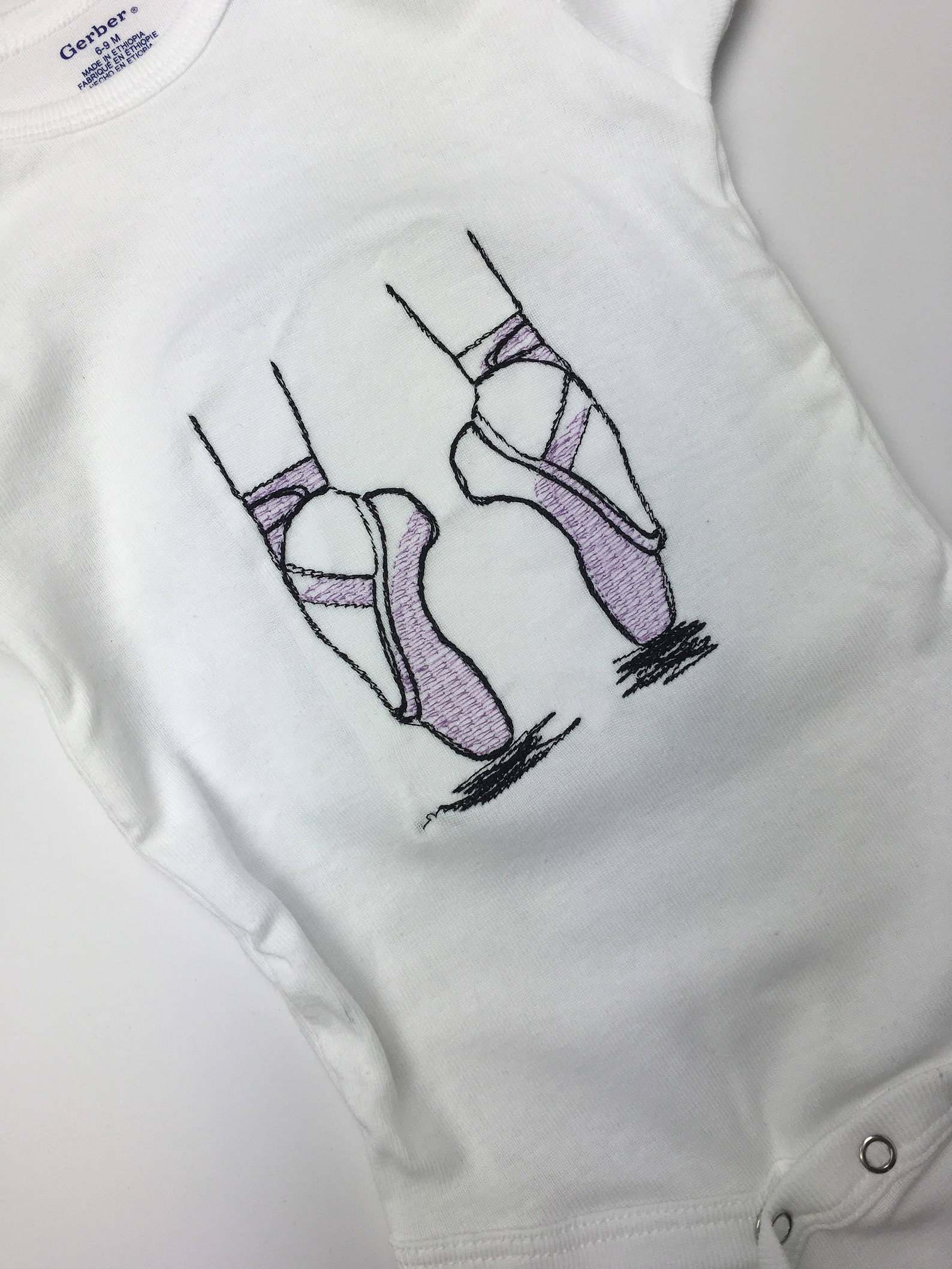 ballerina ballet shoes embroidered baby girl onesie, embroidered onepiece, baby undershirt, 6-9 months, ready to ship, free ship ballerina ballet shoes embroidered baby girl onesie, embroidered onepiece, baby undershirt, 6-9 months, ready to ship, free ship