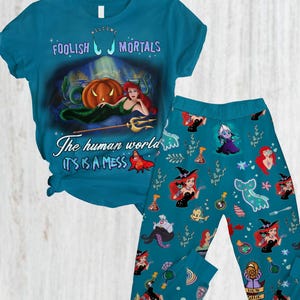 Halloween Pajamas, The Little Mermaid Pajamas Set, Ariel Princess Women Pajamas, Disney Witches Pj Set, Foolish Mortals Shirt