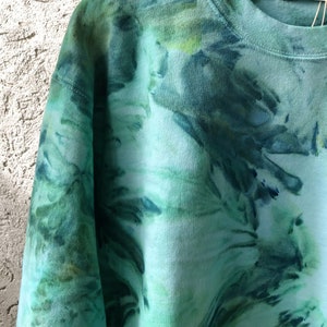 Hand Dyed Cotton Crew Neck Sweatshirt in Malachite, Anna Joyce, Portland, OR. Tie Dye