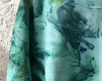 Hand Dyed Cotton Crew Neck Sweatshirt in Malachite, Anna Joyce, Portland, OR. Tie Dye
