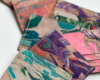 NEW, Hand Marbled Leather Zipper Card Case, Wallet in Confetti , Contrasting Sides, Hand Made in Morocco, Anna Joyce