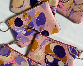 READY to SHIP, Hand Marbled Leather Zipper Pouches in Soda Pop, Hand Made in Morocco, Anna Joyce