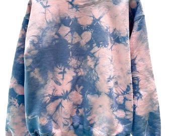 Hand Dyed Cotton Crew Neck Sweatshirt in Cherry Sky, Anna Joyce, Portland, OR. Tie Dye