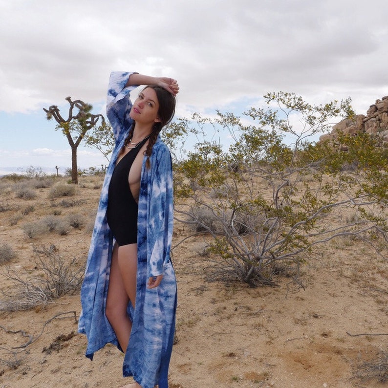 Anna Joyce Portland Hand Dyed Indigo Kimono Robe in Ocean Tide OR.