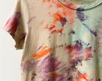 Hand Dyed Cotton Crew Neck T-Shirt in Cherry Blossom , Anna Joyce, Portland, OR. Tie Dye