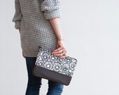 READY TO SHIP Anemone Clutch in Warm Charcoal, Hand Printed, Anna Joyce