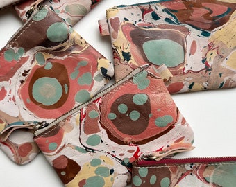 READY to SHIP, Hand Marbled Leather Zipper Pouches in Maison 28,   Hand Made in Morocco, Anna Joyce