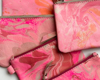 READY to SHIP, Hand Marbled Leather Zipper Pouches in Fresh Fruit , Hand Made in Morocco, Anna Joyce