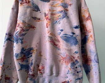 Hand Dyed Cotton Crew Neck Sweatshirt in Autumn Evenings , Anna Joyce, Portland, OR. Tie Dye