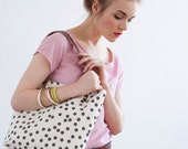 Sac cabas en Dot à charbon, main imprimé toile, sangles en cuir, Anna Joyce