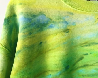 NEW Lime Pop Hand Dyed Cotton Crew Neck Sweatshirt, Anna Joyce, Portland, OR. Tie Dye,