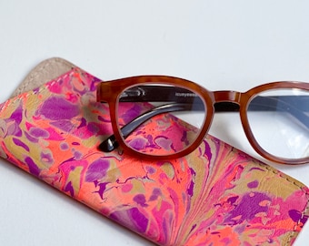 Hand Made Marbled Leather Eye Glasses Case, Sunglass Case in Fresh Melon, Anna Joyce