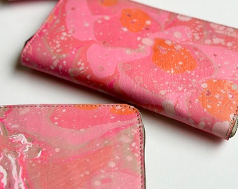 Hand Marbled Leather Wallet in Fresh Fruit , Hand Made in Morocco, Anna Joyce