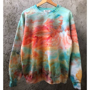 NEW Marrakech Sunset Hand Dyed Cotton Crew Neck Sweatshirt, Anna Joyce, Portland, OR. Tie Dye,