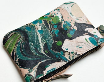 READY to SHIP, Hand Marbled Leather Zipper Pouches in L’Mida ,   Hand Made in Morocco, Anna Joyce