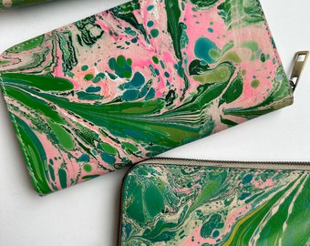 Hand Marbled Leather Wallet in Climbing Vines,  Hand Made in Morocco, Anna Joyce