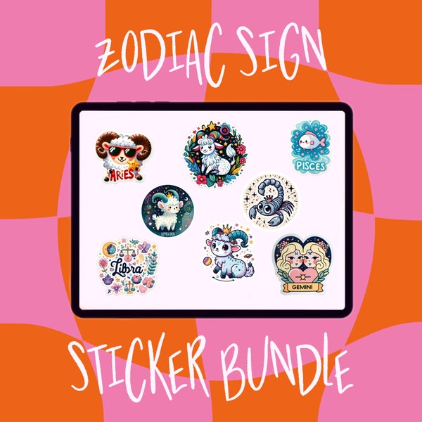 Digital Sticker Bundle: 70 pcs High Quality Zodiac Sticker Pack, Astrology Stickers, Star Sign Stickers, Stickers for Goodnotes, Journal