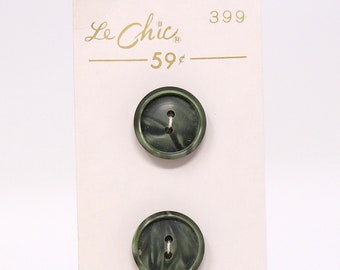 Vintage La Chic 3 Pack Moss Green Sewing Buttons - #399 Vintage Sewing, Retro Sewing