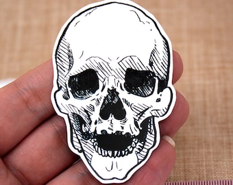 Winston the Skull - Waterproof Vinyl Sticker, Spooky, Black and White, Skeleton, Laptop Sticker, Water Bottle Sticker, Switch Decal