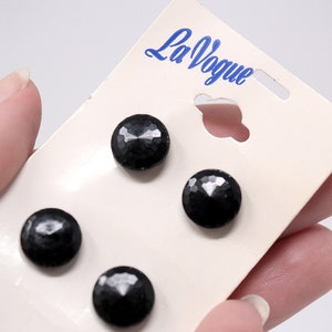 Vintage La Vogue 6 Pack Black Glass Faceted Shank Sewing Buttons 4004, Vintage Sewing, Retro Sewing image 1