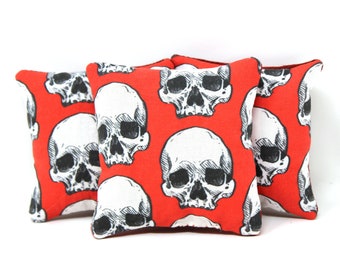 Red Halloween Skull Nip Pillows, Stocking Stuffer, Pet Gift, Cat Toy, Low Waste