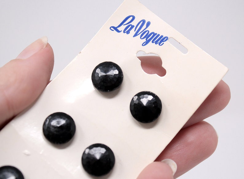 Vintage La Vogue 6 Pack Black Glass Faceted Shank Sewing Buttons 4004, Vintage Sewing, Retro Sewing image 1