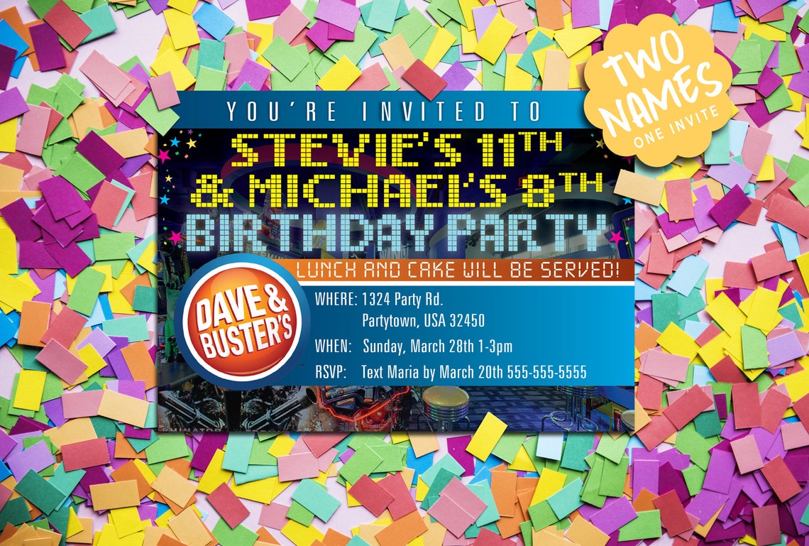 Custom 5 X 7 Dave &amp; Busters Party Invites PIXEL PARTY - Etsy