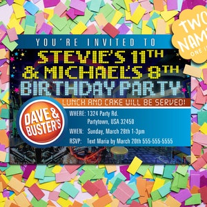 Custom 5 x 7 Dave & Busters Party Invites PIXEL PARTY image 2