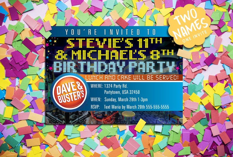 Invitations personnalisées 5 x 7 Dave & Busters PIXEL PARTY image 2