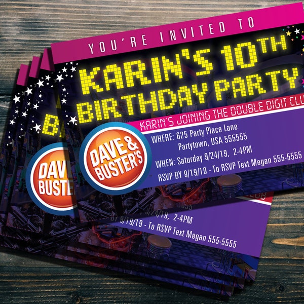 Dave N Busters Printable Invitation Etsy New Zealand