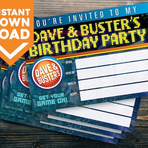 DIY Pixel Fill-In 5 x 7 Dave & Busters Partyeinladungen - EDIT YOURSELF