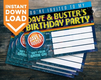 Custom 5 X 7 Dave &amp; Busters Party Invites - PIXEL PARTY - Etsy