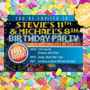 Custom 5 X 7 Dave &amp; Busters Party Invites PINK PIXEL PARTY - Etsy