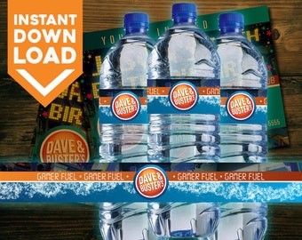Instant Download - Dave and Busters Themed Water Bottle Labels (1.25in x 9.75in Labels) Fits Avery 22845