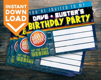 DIY Fill-In 5 x 7 Dave & Busters Party Invites - EDIT YOURSELF