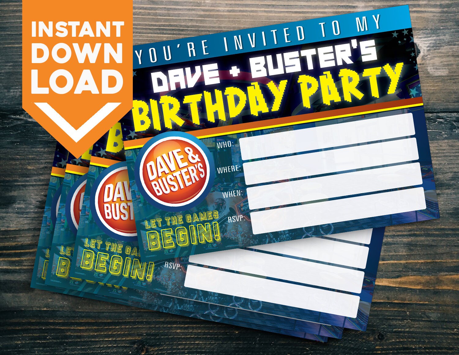 DIY Fill-in 5 X 7 Dave & Busters Party Invites EDIT YOURSELF - Etsy