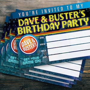 DIY Pixel Fill-in 5 X 7 Dave &amp; Busters Party Invites - EDIT YOURSELF - Etsy