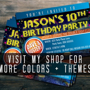 Custom 5 X 7 Dave &amp; Busters Party Invites - PIXEL PARTY - Etsy