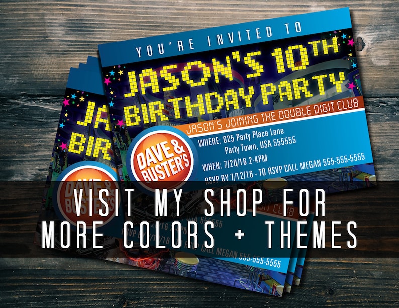Custom 5 x 7 Dave & Busters Party Invites PIXEL PARTY image 7