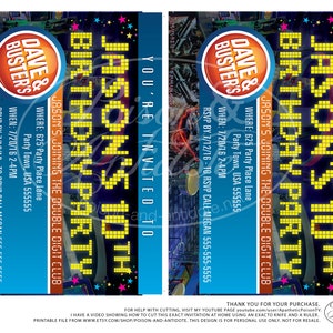 Custom 5 x 7 Dave & Busters Party Invites PIXEL PARTY image 6
