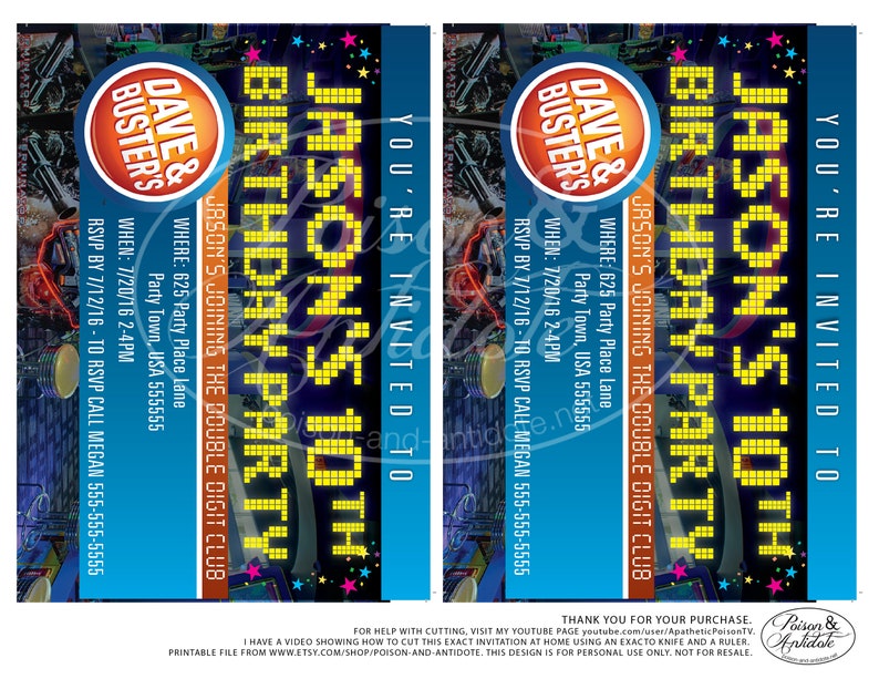 Custom 5 X 7 Dave &amp; Busters Party Invites PIXEL PARTY | Etsy