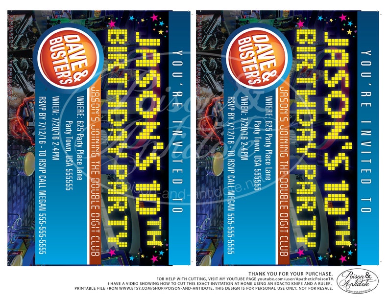 Custom 5 x 7 Dave & Busters Party Invites PIXEL PARTY image 6