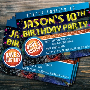 Custom 5 x 7 Dave & Busters Party Invites PIXEL PARTY image 1