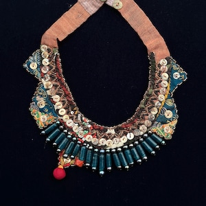 Old Glass and Antique Fabric Handmade Ethnic Bib Necklace