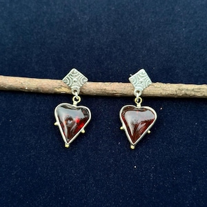 Amber Stone 925 Sterling Silver Heart Shaped Earrings