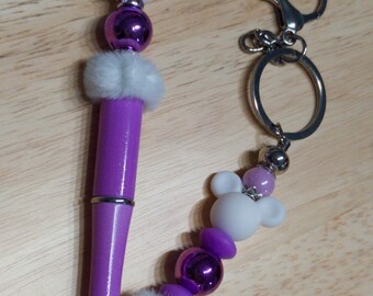 Minnie Purple pen, Disney pen, gift for her, Minnie pen gift set,Minnie purple keychain accessory, gift for friend