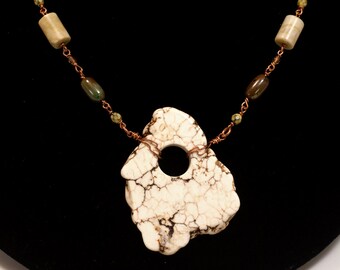 Ground and Center - OOAK Necklace with magnesite, jasper, copper and fire-polish glass