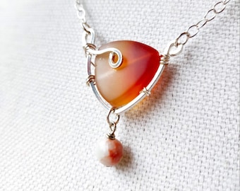 Flamewind Carnelian Sterling Silver Necklace: Jasper Accent, 17 Inch Chain
