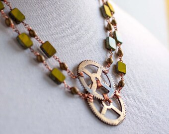 Anghammarad - Steampunk Brass, Glass, & Copper Necklace